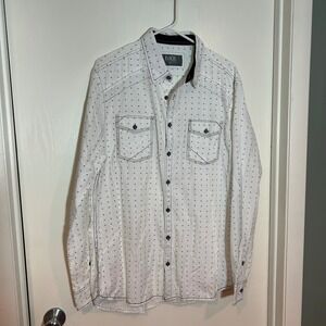 BKE Standard Fit Mens White Black Geometric Print Long Sleeve Button Up Shirt XL